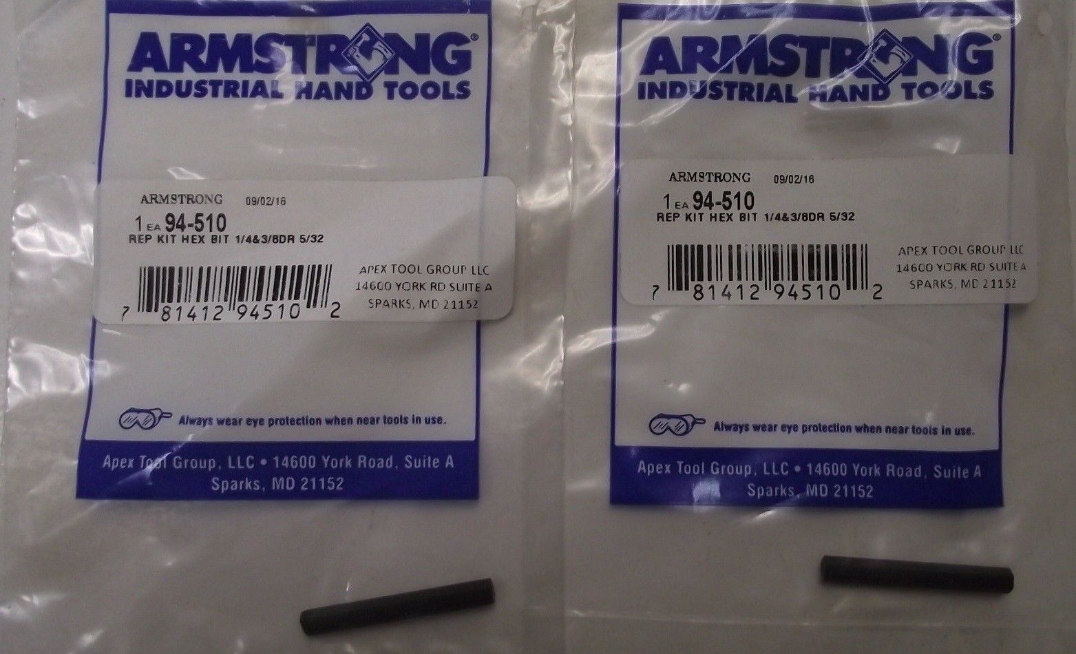 Armstrong 94-510 5/32" Replacement Hex Bit 2pcs. USA