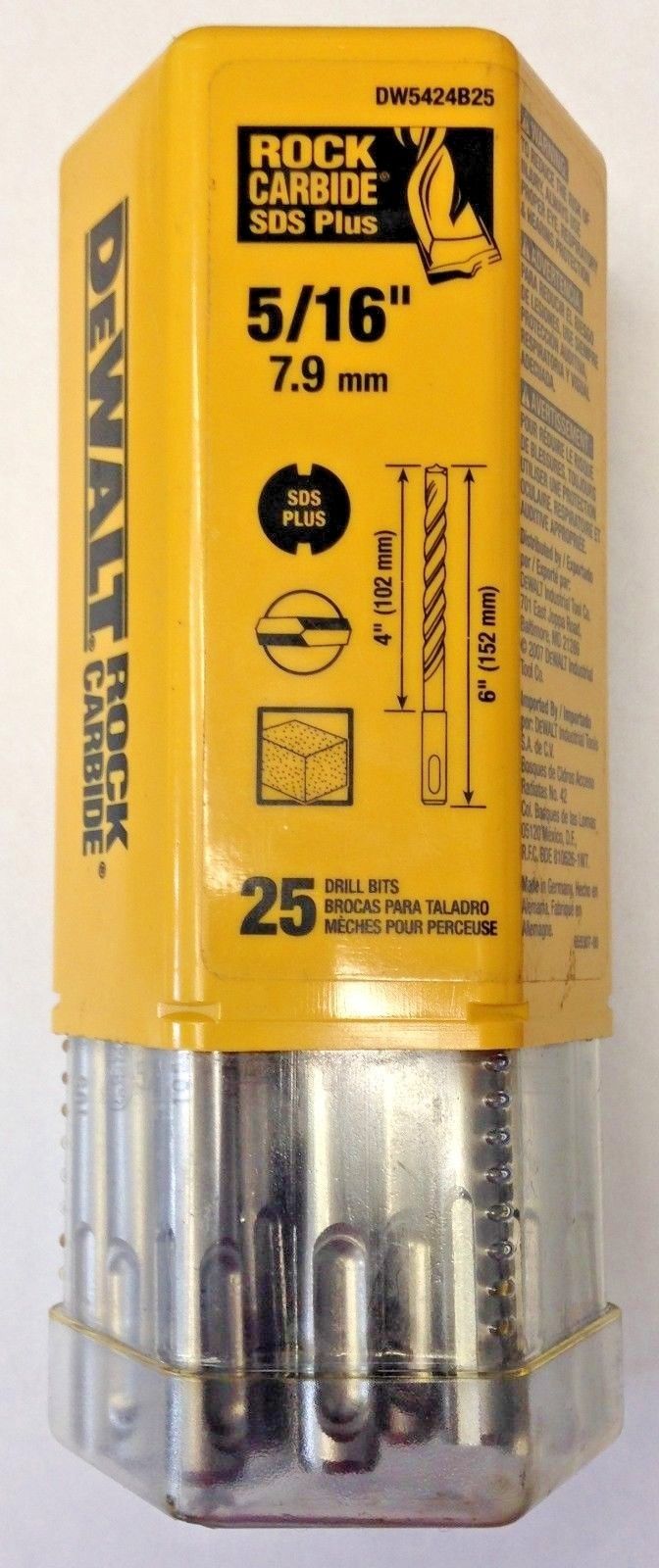 Dewalt DW5424B25 5/16" x 4" x 6" Rock Carbide SDS Plus Drill Bits 25 Pack