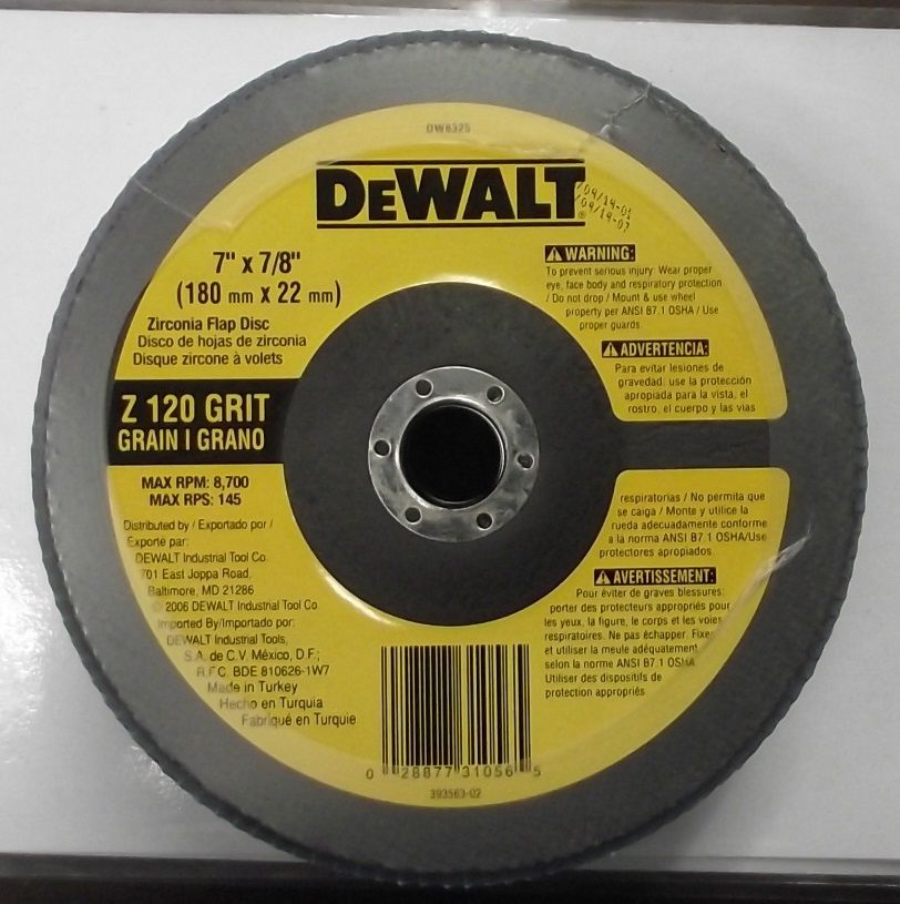 Dewalt DW8325 7" x 7/8" x 120 Grit Zirconia Flap Disc 5pcs.