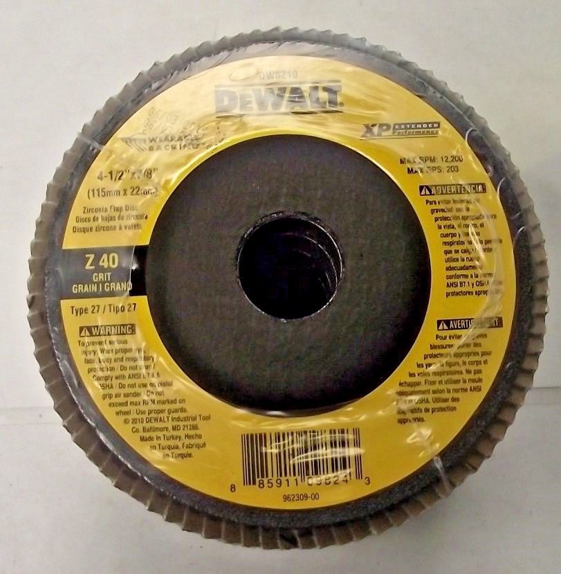 DeWalt DW8210 4-1/2" x 7/8" Z40 Grit T27 WB Flap Disc 5pcs.