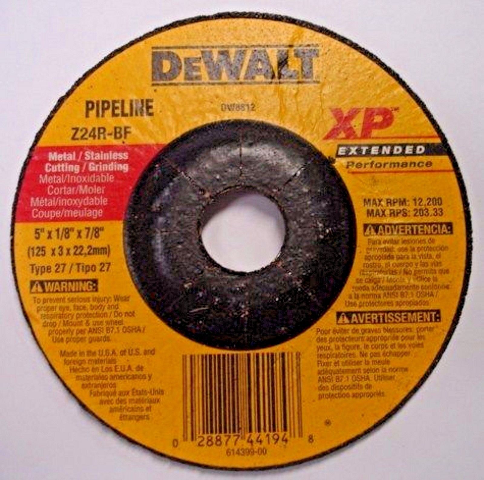 DeWalt DW8812 5" x 1/8" x 7/8" XP Grinding Wheel USA