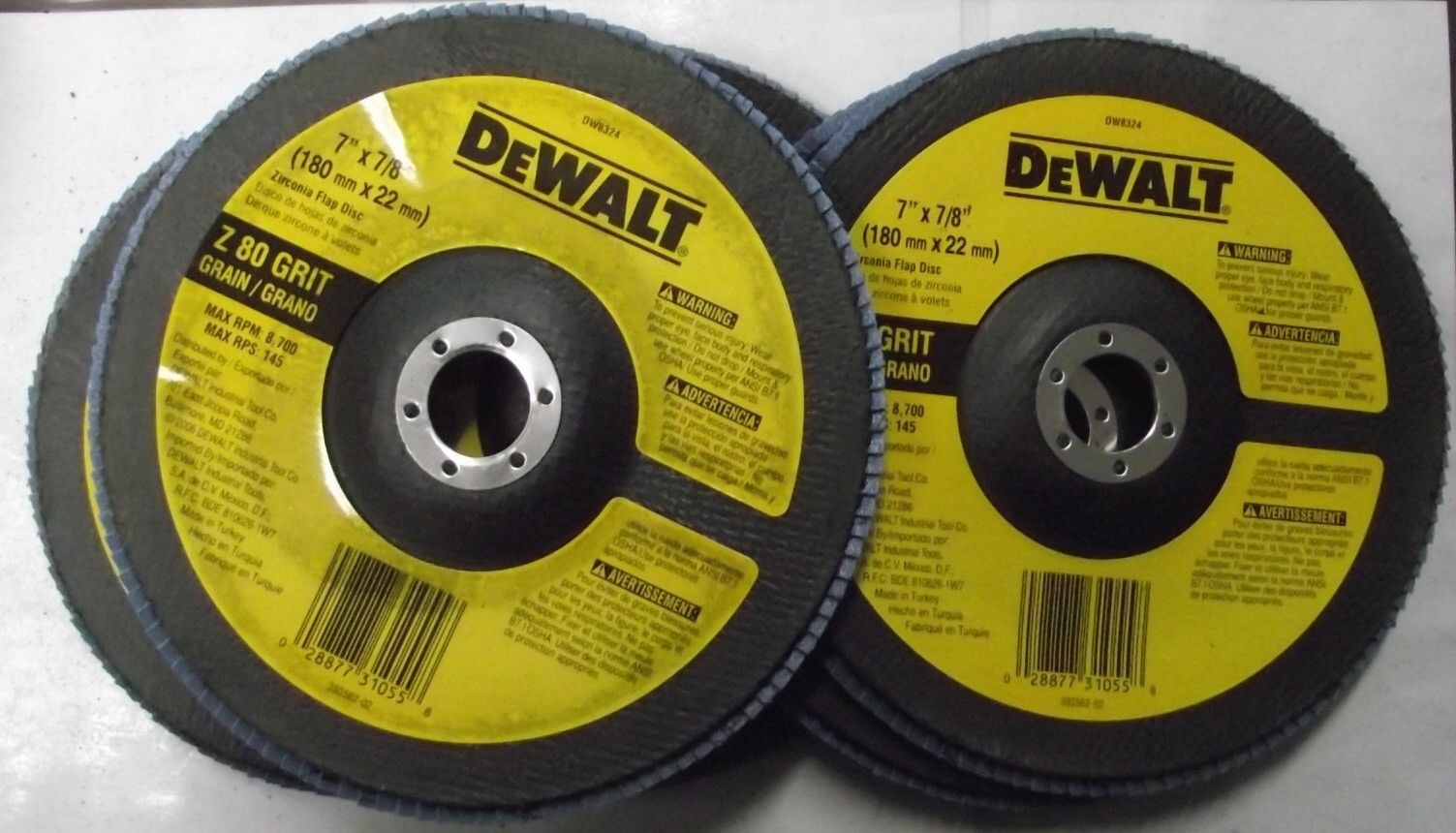 DeWalt DW8324 7" X 7/8" Z80 Zirconia Flap Disc 5pcs.