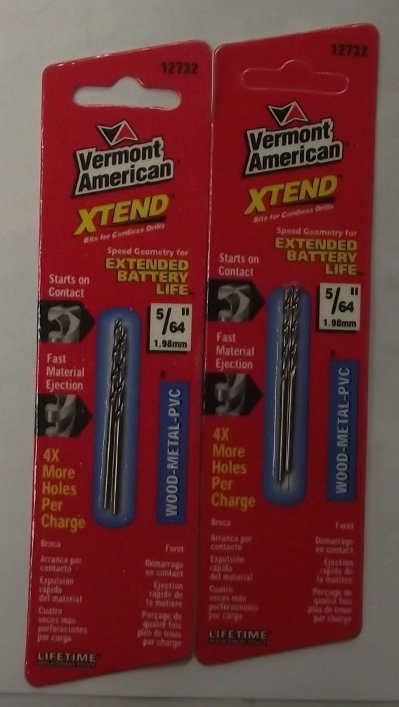 Vermont American 12732 5/64" x 2" XTEND Fractional Drill Bit 2-2pks