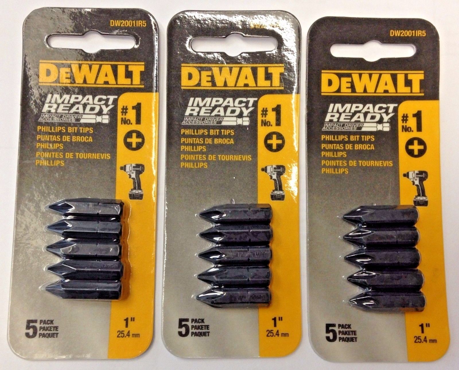 Dewalt DW2001IR5 Impact Ready 5 Pack #1 Phillips Bit Tips 3PKS