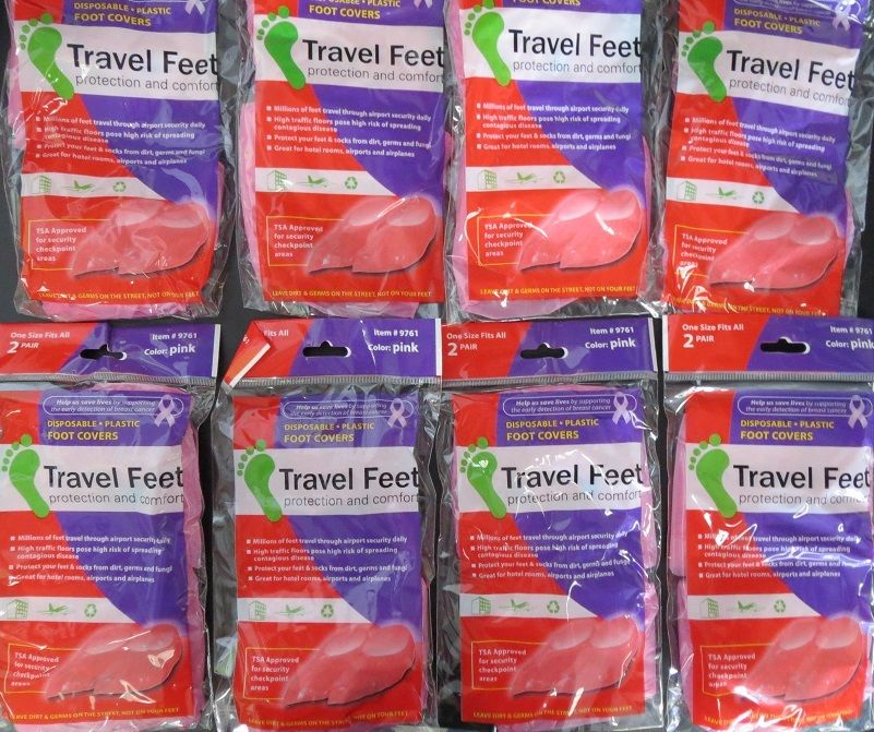 Travel Feet 9761 Disposable Non-Skid Pink Foot Covers TSA Approved 8(2 PKS)