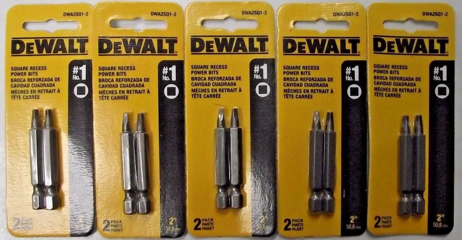 Dewalt DWA2SQ1-2 #1 Square x 2" Recess Power Drive Screw Bits (5 Packs of 2)