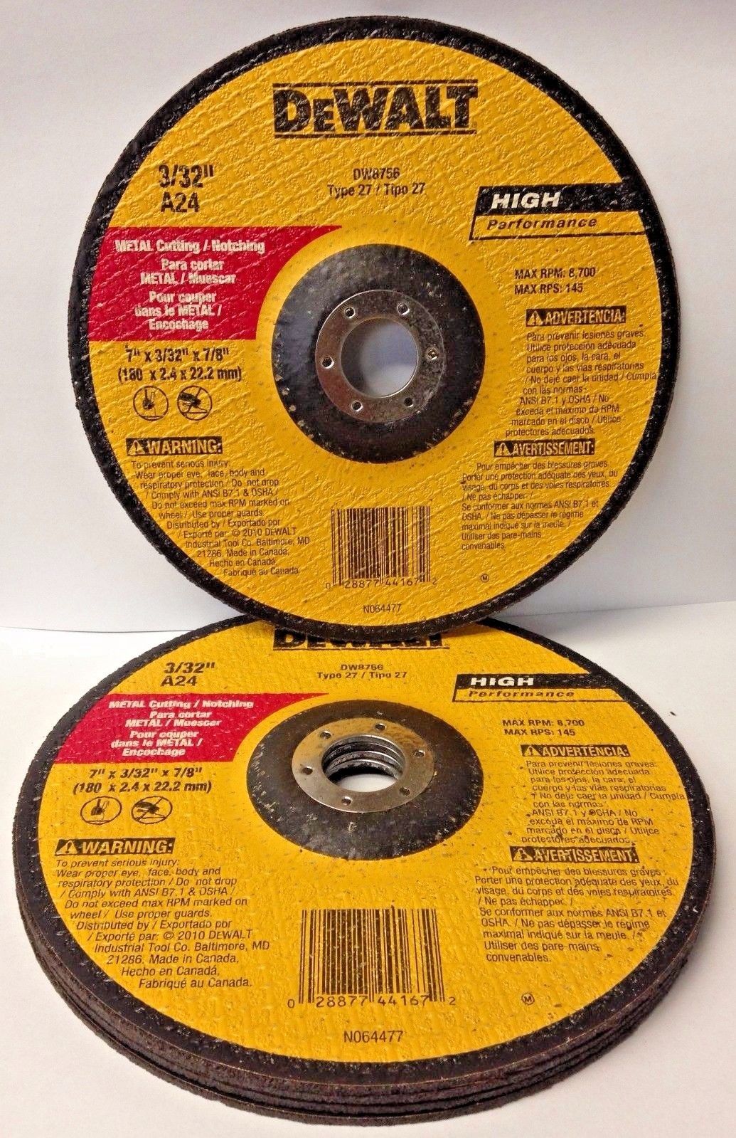 Dewalt DW8756 7" x 3/32" x 7/8" A24 Metal Cutting & Notching Wheel 5 Pack