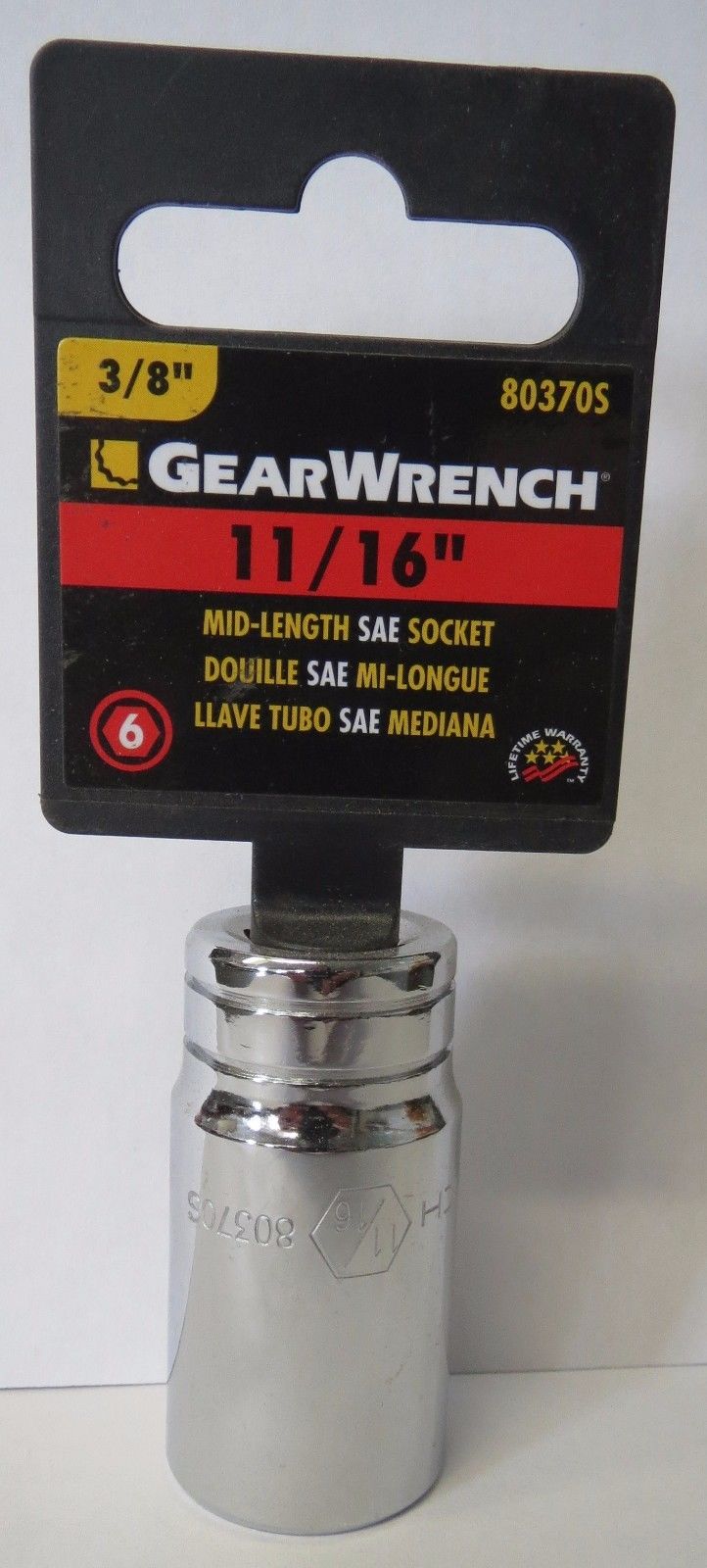 GearWrench 80370S 3/8" Drive Mid-Length 6 Point Socket 11/16"