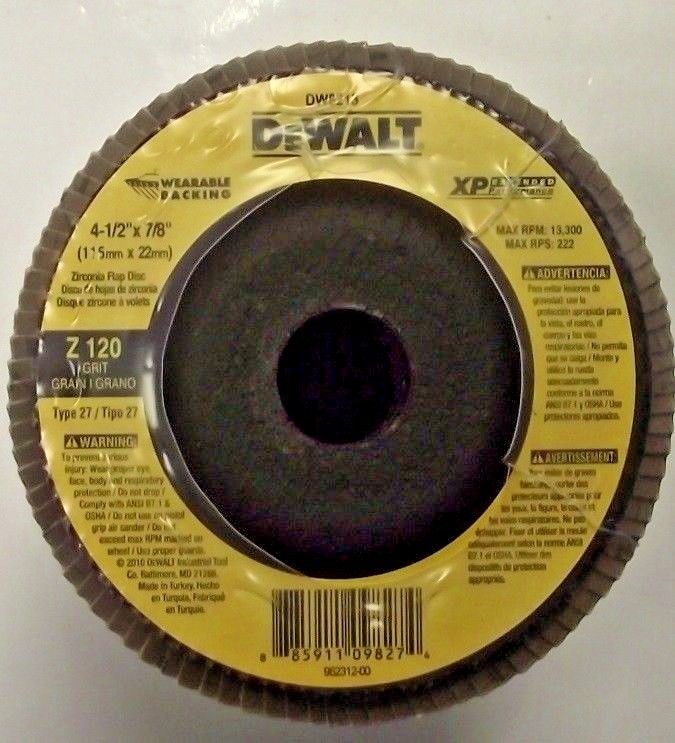 DEWALT DW8213 4-1/2" x 7/8"  Z120 T27 Flap Disc Extended Performance 5 Pack