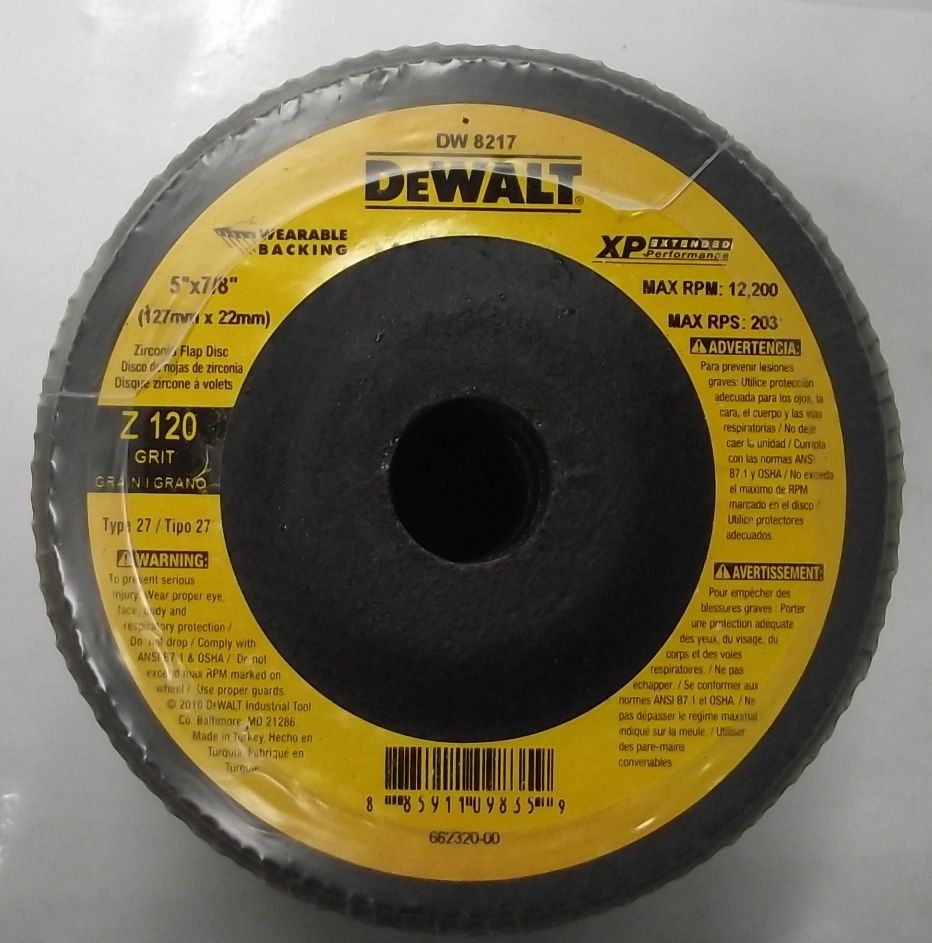 DEWALT DW8217 5" x 7/8" 120g XP Flap Disc 5pcs.