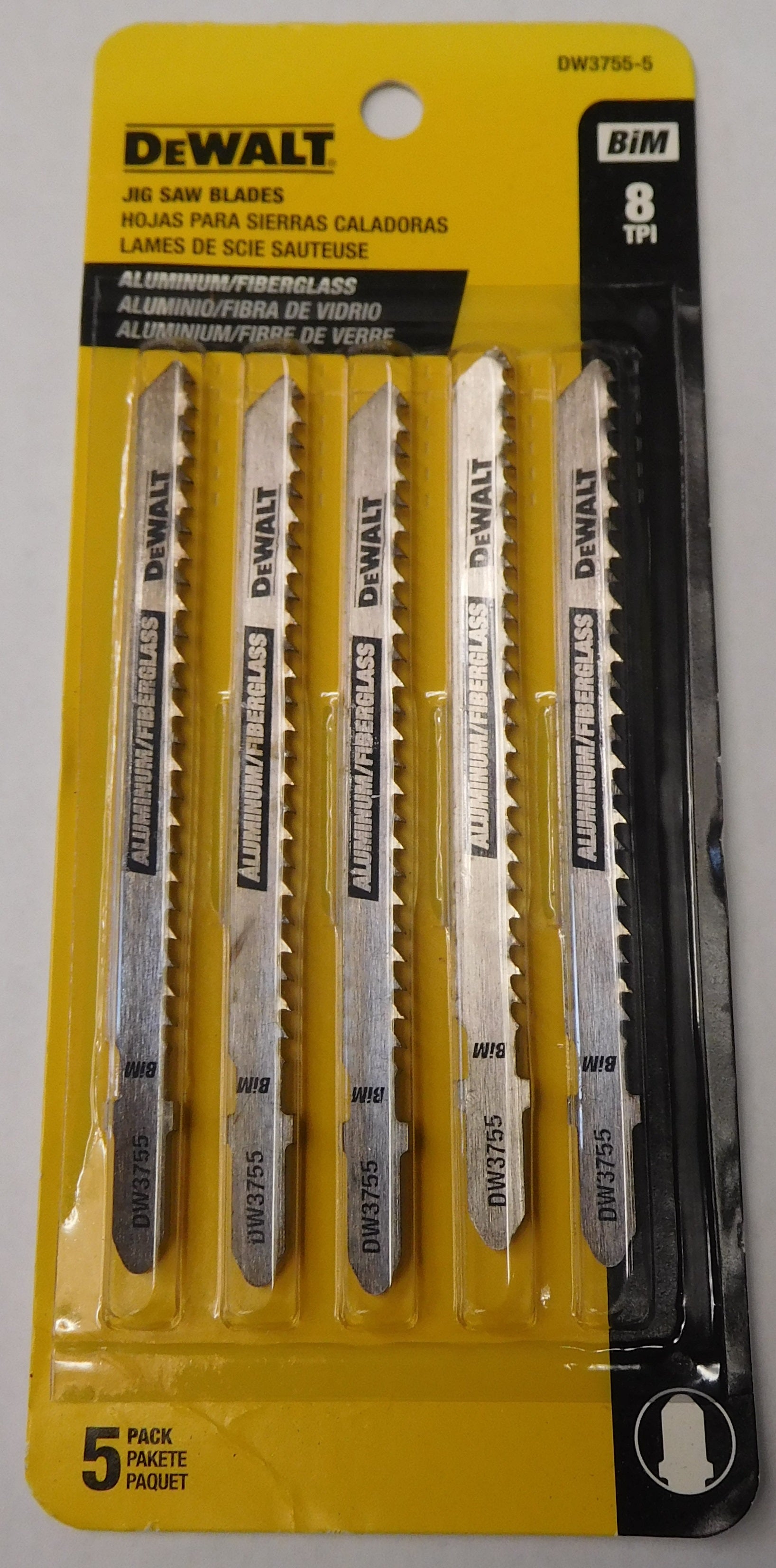 Dewalt DW3755-5  4" x 8 TPI BiM Aluminum / Fiberglass T-Shank Jigsaw Blades 5 Pack USA