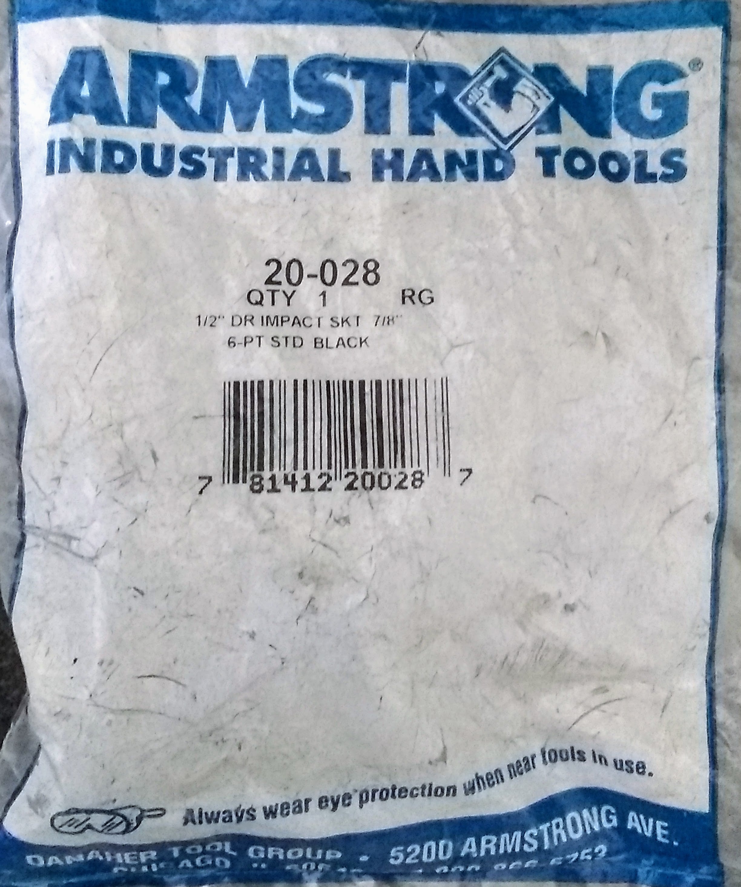 Armstrong 20-028 7/8" Impact Socket 1/2" Drive 6pt USA