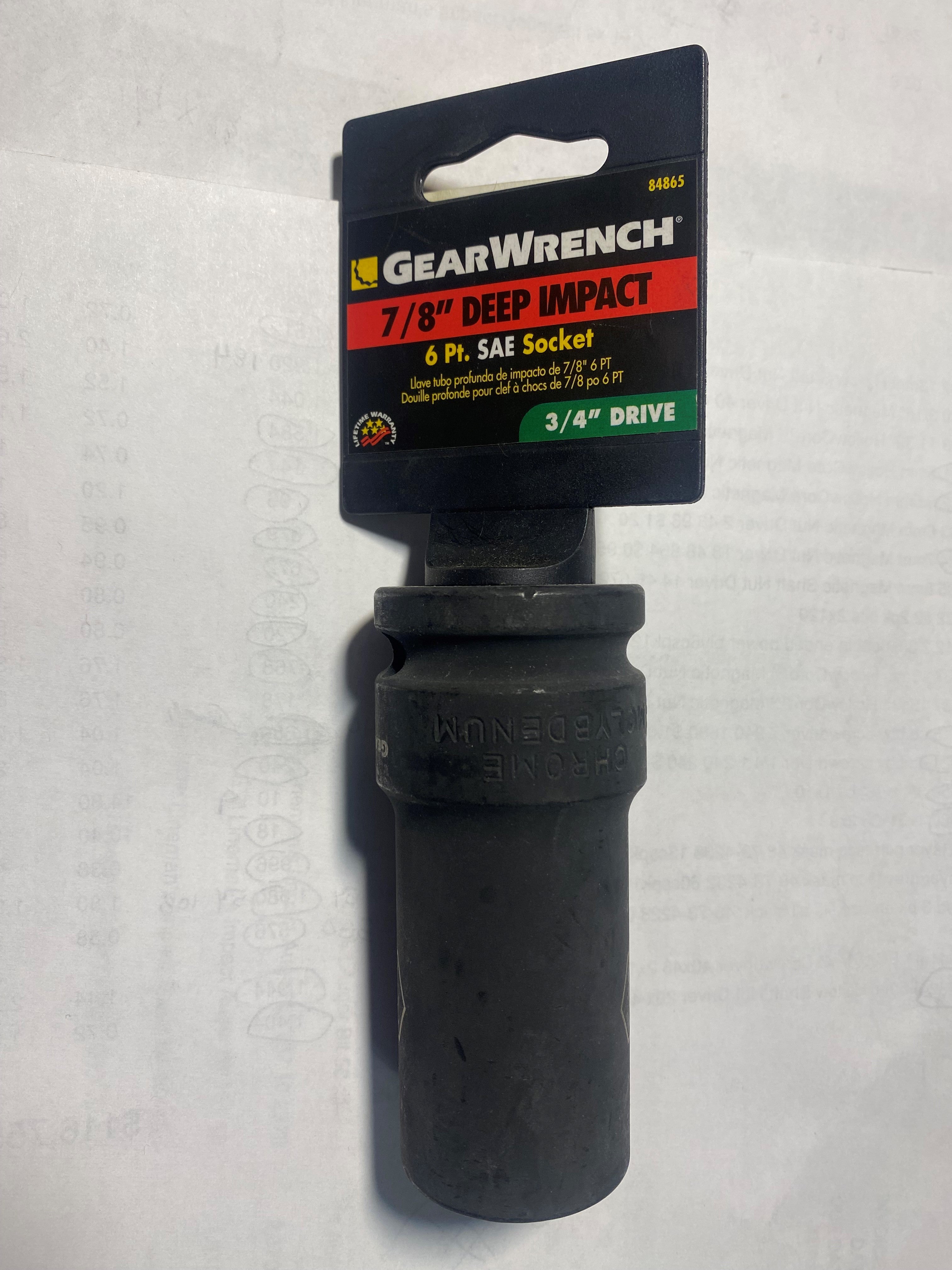 GearWrench 84865 3/4" Drive 7/8" 6 Point Deep Impact SAE Socket