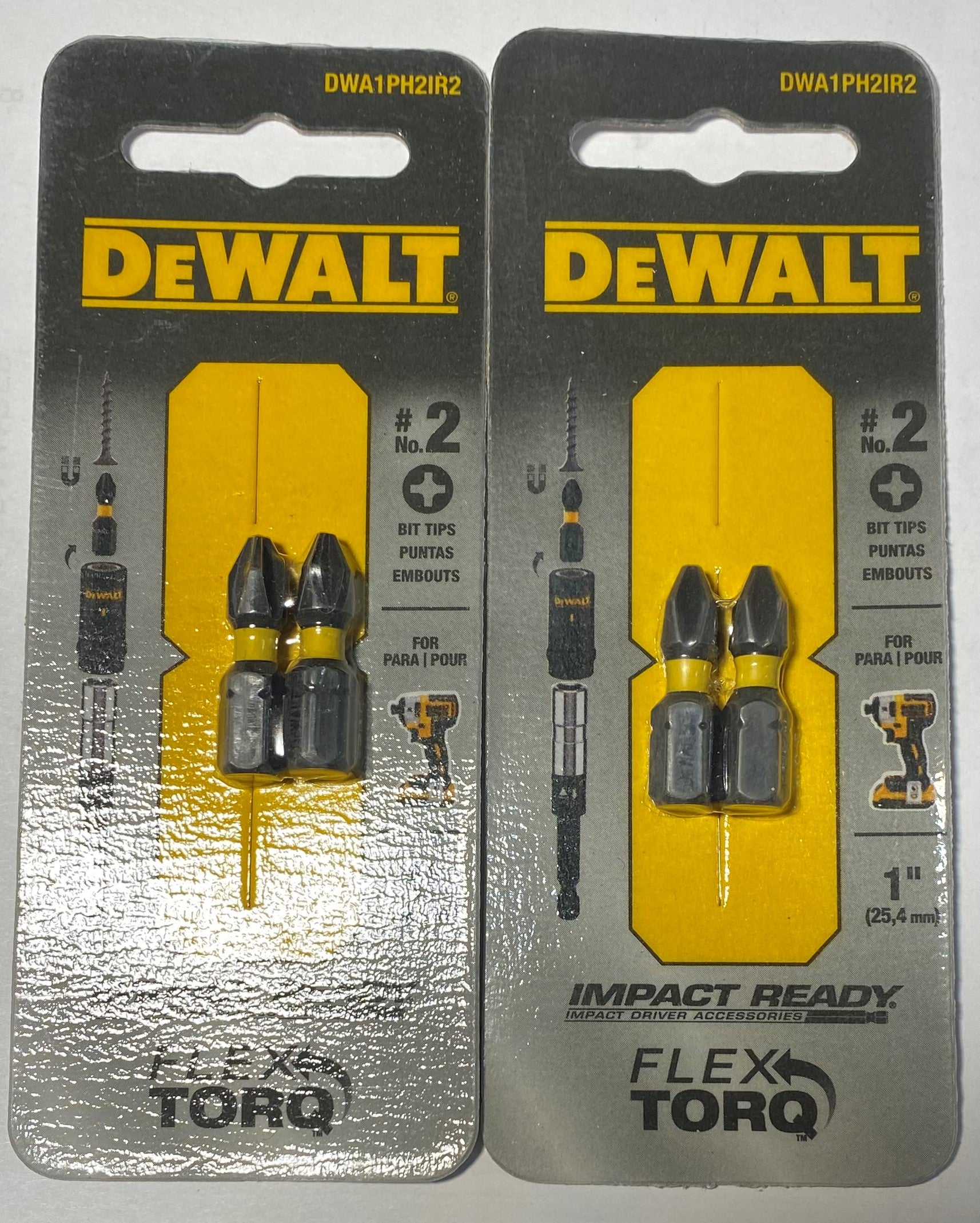 Dewalt DWA1PH2IR2 #2 Phillips Bit Tips, 1 in long, 2 pc, Impact Ready Flex Torq 2 - 2packs