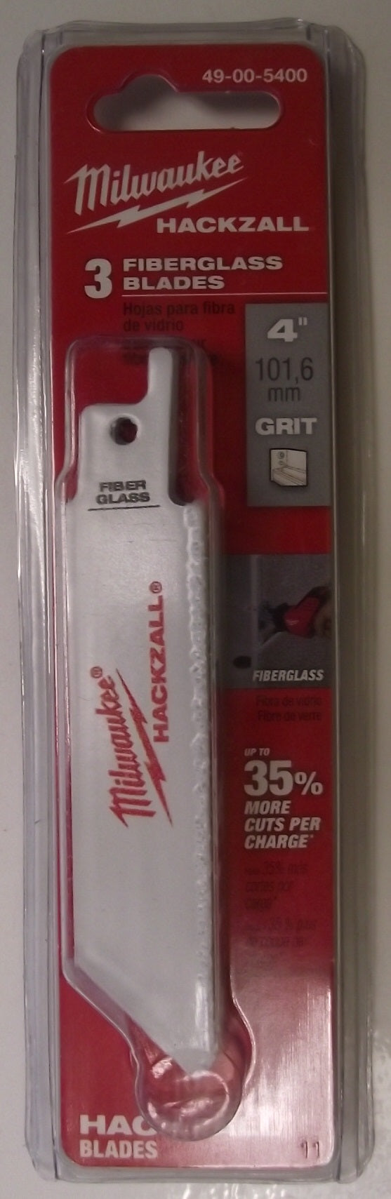 Milwaukee 49-00-5400 4" Hackzall Blades 3 pk Grit Blades Fiberglass Tile Plaster