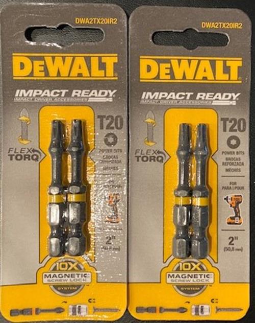 DEWALT DWA2TX20IR2 T20 FLEX TORQ IMPACT READY Screw Bit Tips 2pc - 2packs SHORT