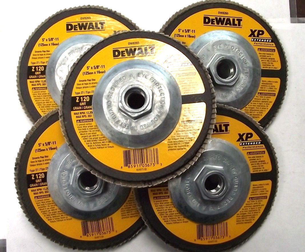 DEWALT DW8265 5" x 5/8" x 11 120g XP Flap Disc 5pcs.