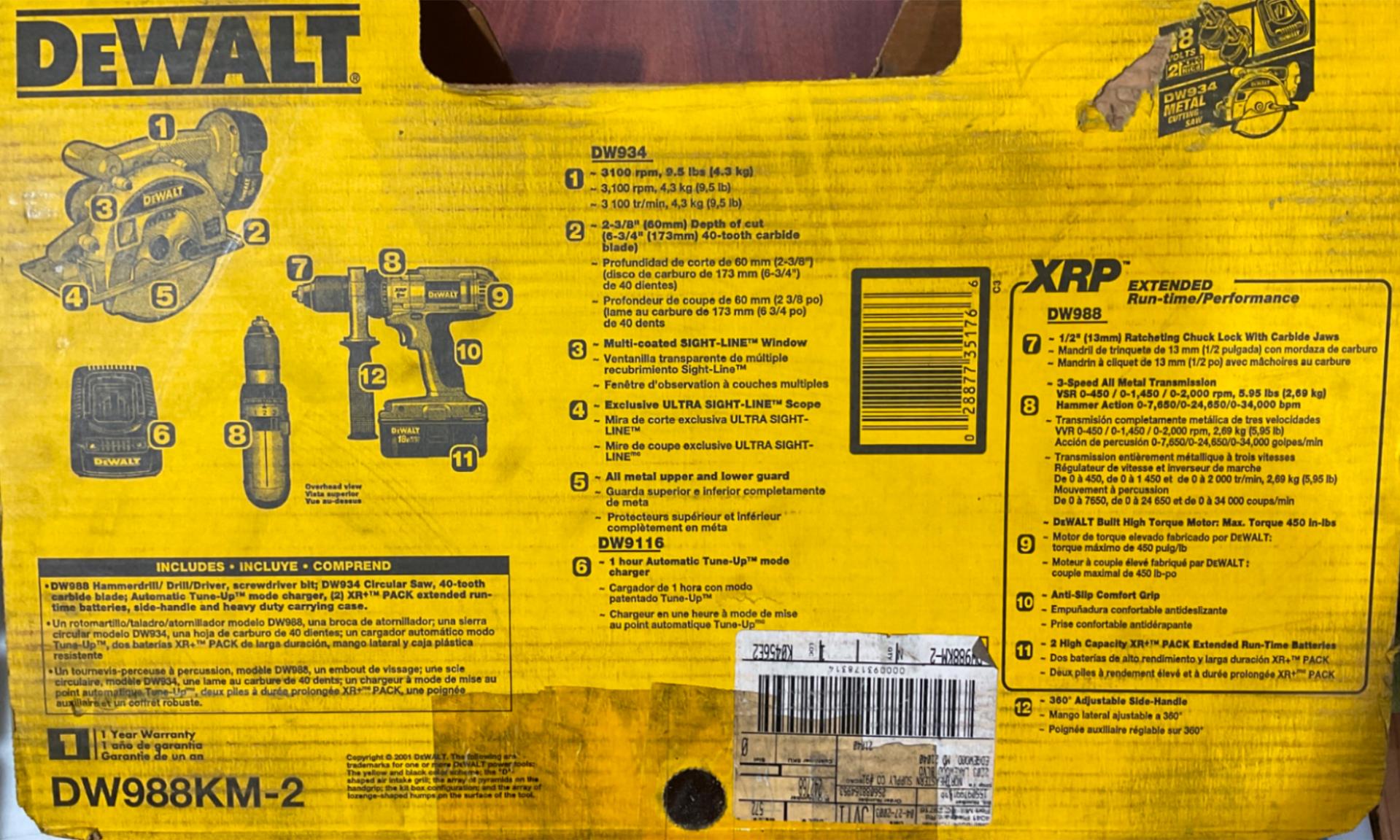 Dewalt DW988KM-2 18V Cordless Hammerdrill/Drill/Driver & Circular Saw #23