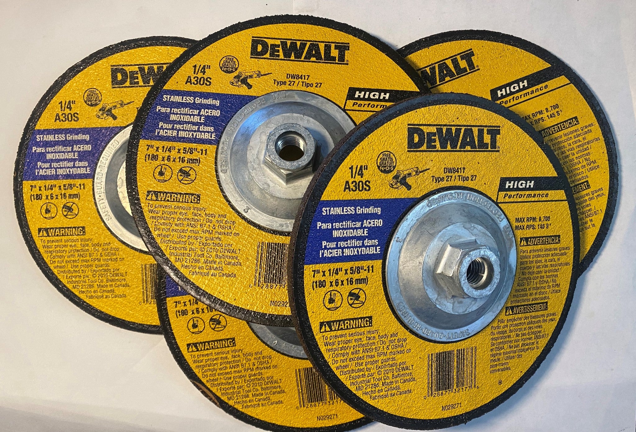 DEWALT DW8417 7" X 1/4" X 5/8"-11 HP Stainless Steel Grinding Wheels 5pcs