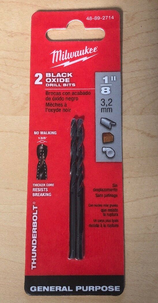 Milwaukee 48-89-2714 1/8" Thunderbolt Black Oxide Drill Bit 2 Pack (Milwaukee Bin)