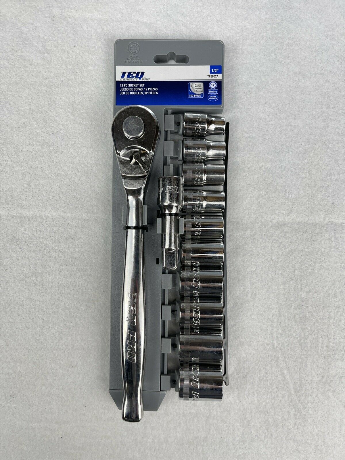 TEQ Correct TP8802A 1/2" Drive 12PC Pro Brand Ratchet Socket Set Metric