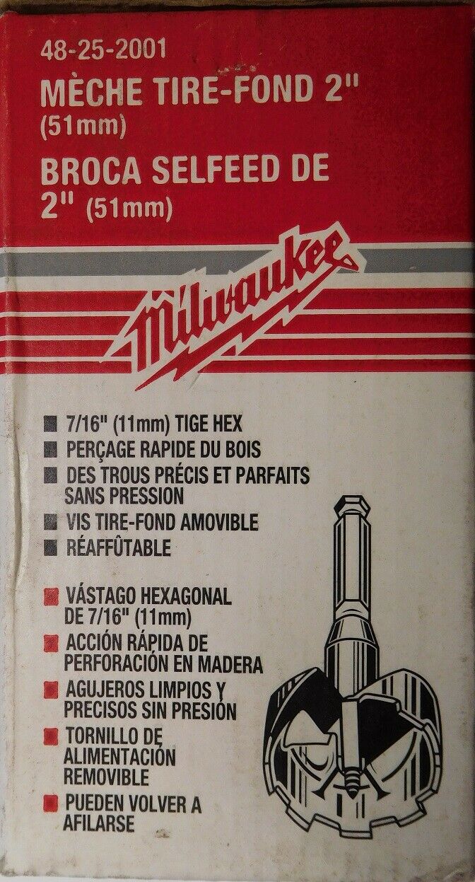 Milwaukee 48-25-2001- 2" Bit With 7/16" Shank Selfeed Drill Bit USA